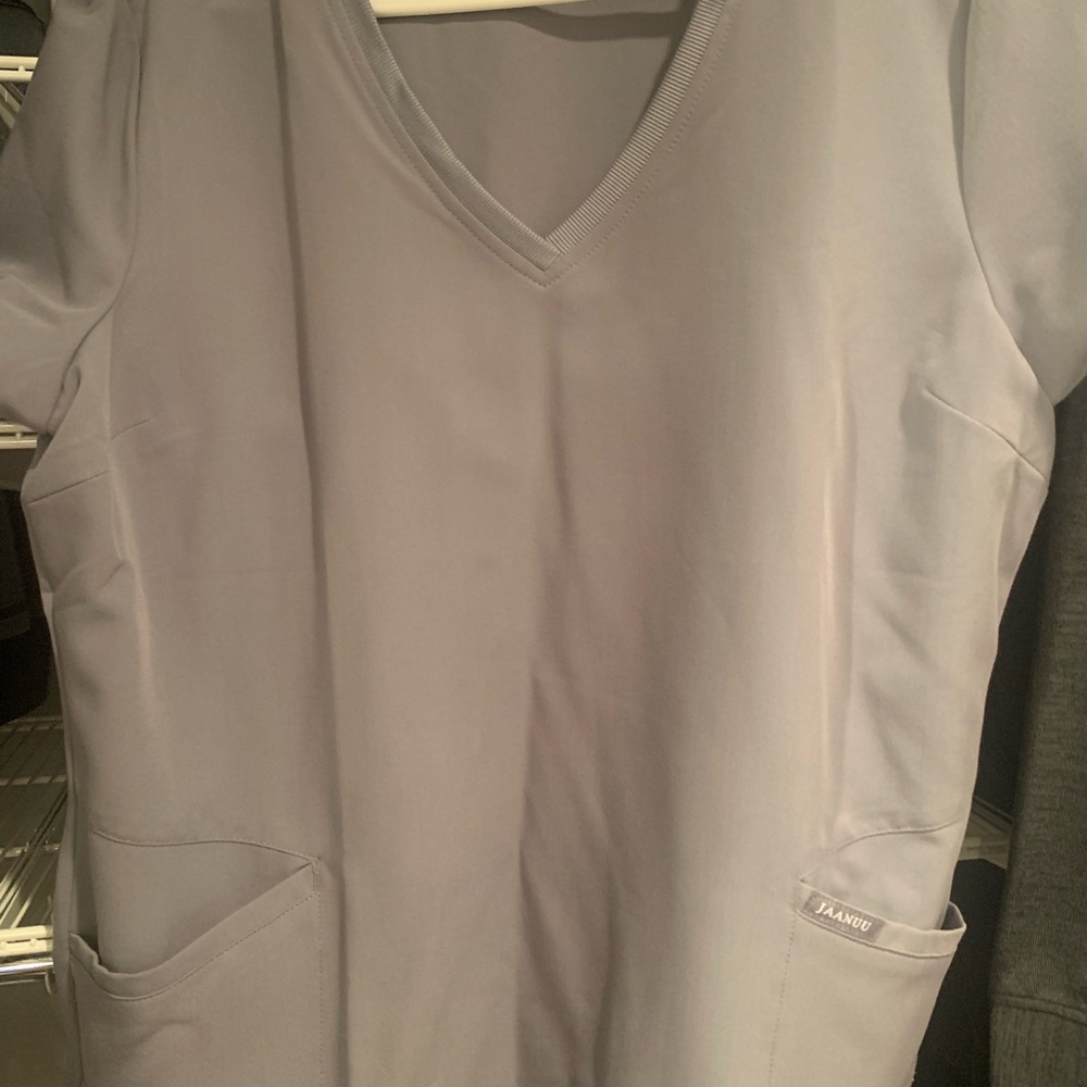 Gray V-Neck Scrub Top